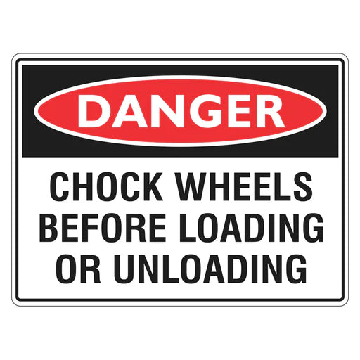 Danger Sign – Chock Wheels Before Loading - Premium Nameplates