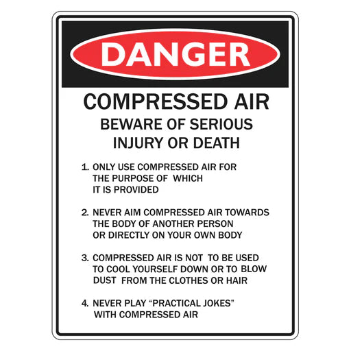 Danger Sign – Compressed Air Beware Of Serious Injury - Premium Nameplates