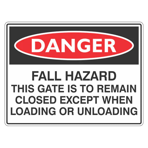 Danger Sign – Fall Hazard This Gate Is To Remain Closed - Premium Nameplates