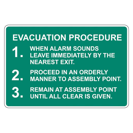 Emergency Sign - Evacuation Procedure - Premium Nameplates