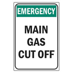 Emergency Sign - Main Gas Cut Off - Premium Nameplates