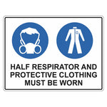 Mandatory Sign - Half Respirator And Protective Clothing Must Be Worn