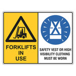 Warning Sign - Forklifts In Use / Safety Vests Must Be Worn